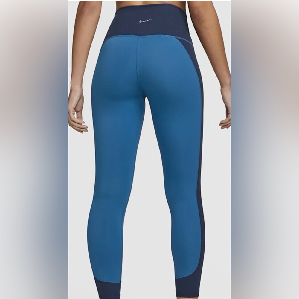 NIKE YOGA HI-WAIST 7/8 RIBBED-PANEL LEGGINGS, BLUE/NAVY SIZE XS